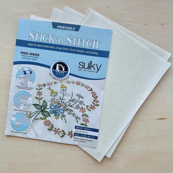 Sulky Stick n Stitch Printable Transfer Self Adhesive Water Soluble Stabilizer for Sashiko Embroidery Cross Stitch Quilting Punch Needle