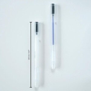 May include: Two clear plastic pens with black ink. The pens are 5.47 inches long.
