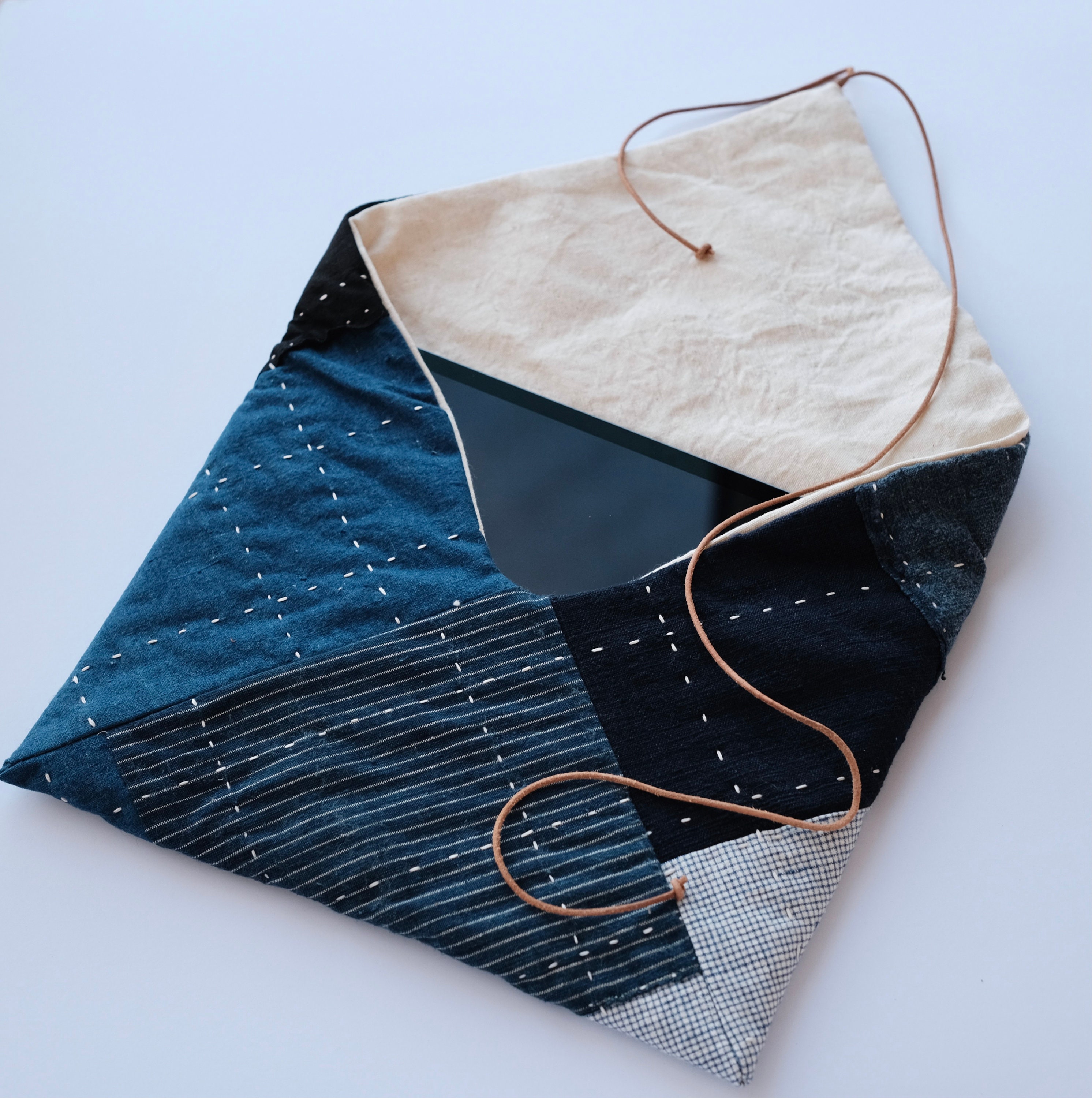 Boro Laptop Bag Antique Indigo Fabric Japanese Patchwork Tablet