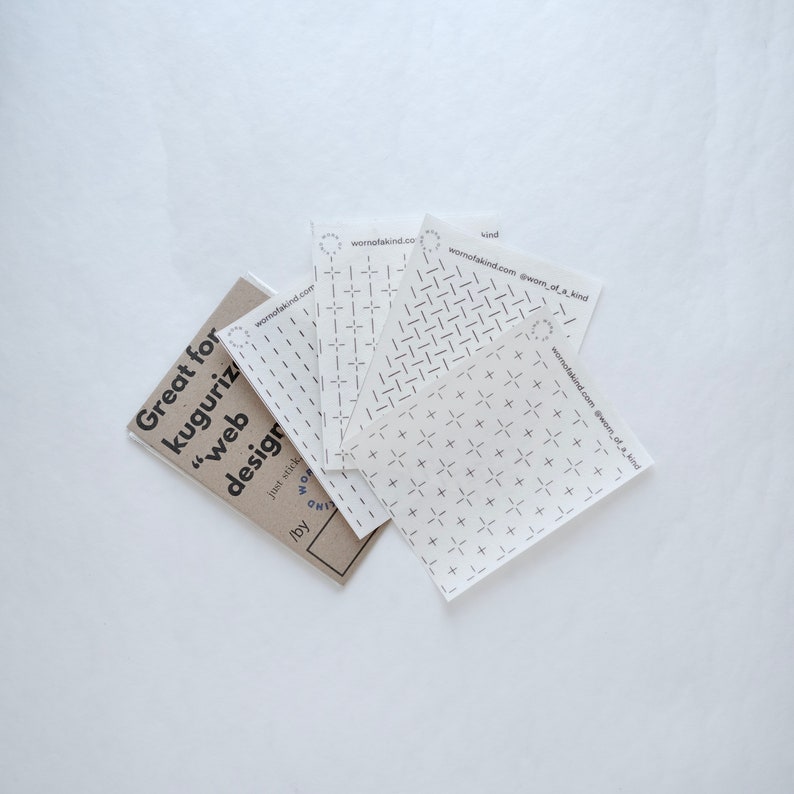 Set of 4 Sashiko Kugurizashi Pattern Stick and Stitch Transfers