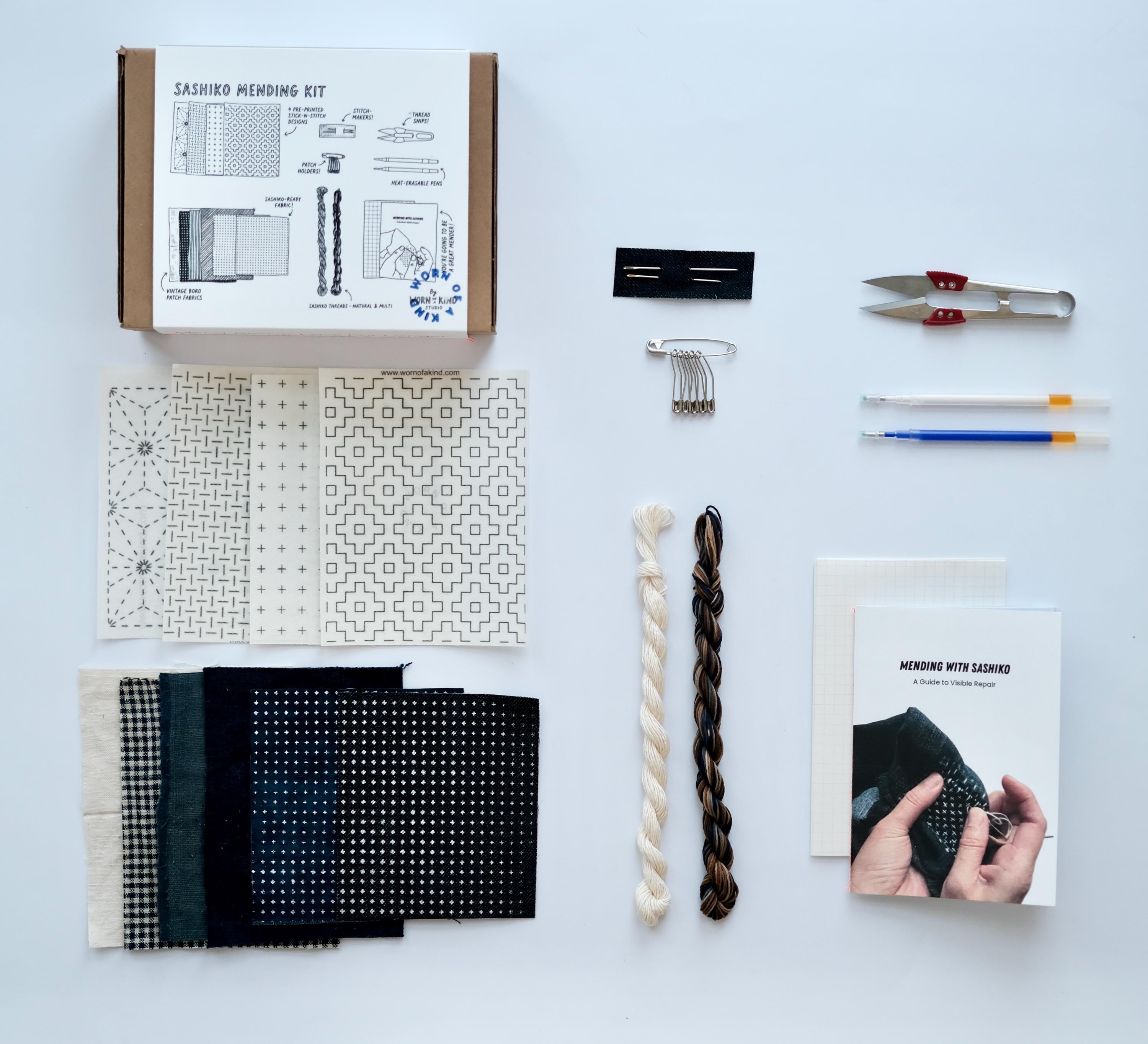 Sashiko Visible Mending Kit With Pocket Technique Guide, Vintage Boro ...