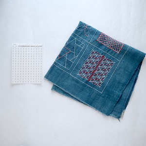 Sashiko Kugurizashi Pattern Stick and Stitch Transfer using on hand stitched tea towel