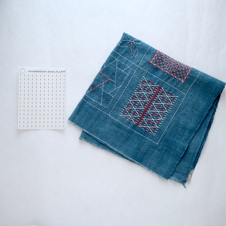 Sashiko Kugurizashi Pattern Stick and Stitch Transfer using on hand stitched tea towel