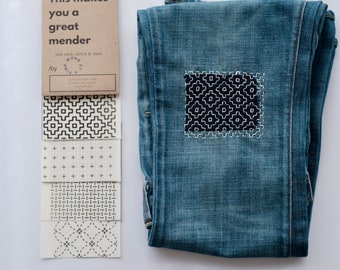 Zichtbare hersteloverdracht Sashiko patroon Stick Stitch borduursticker Japanse borduurset Handborduurpatroon Jean reparatieset