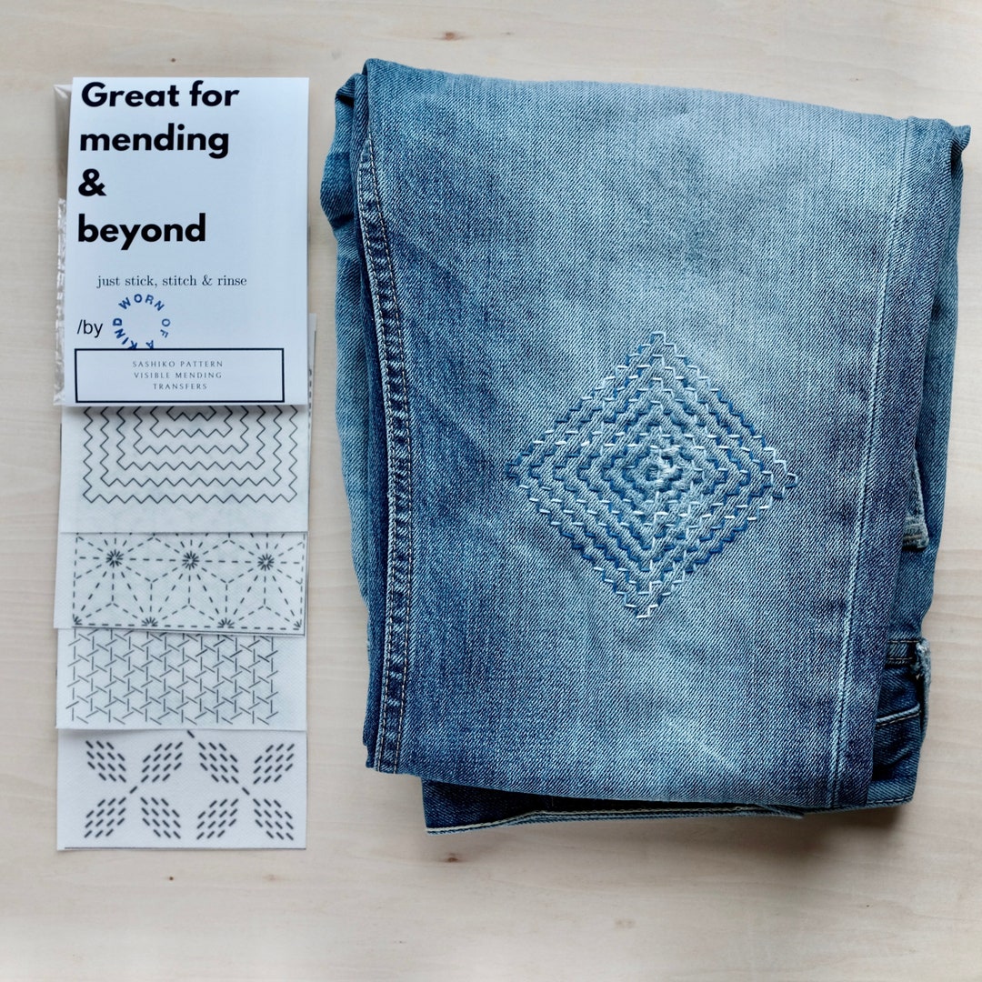 Sashiko Intricate Waves peek a boo patches Blue and gold patch for jeans