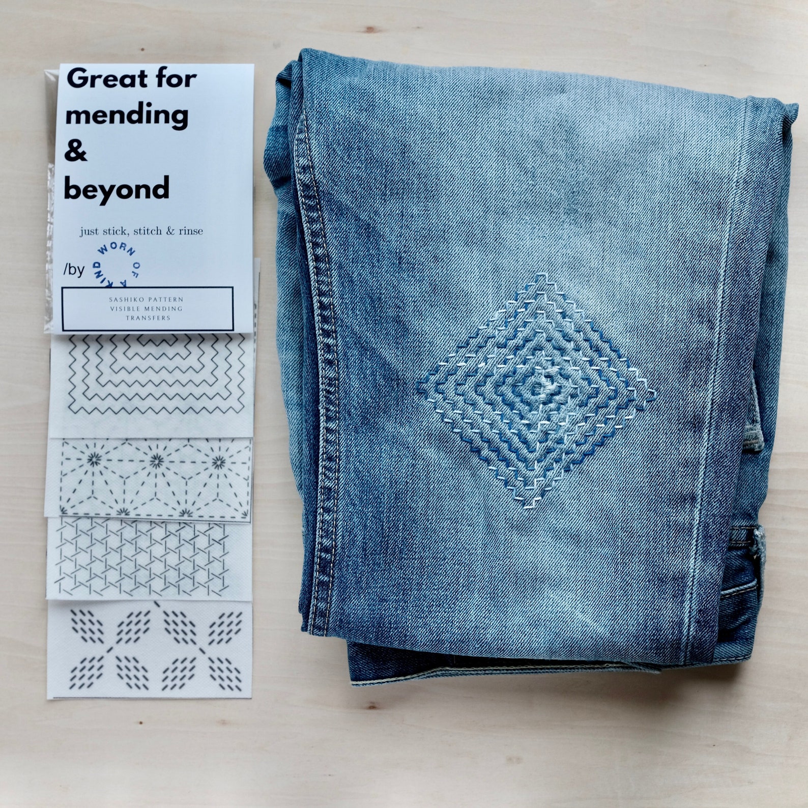 Visible Mending Transfer Sashiko Pattern Stick Stitch Embroidery ...