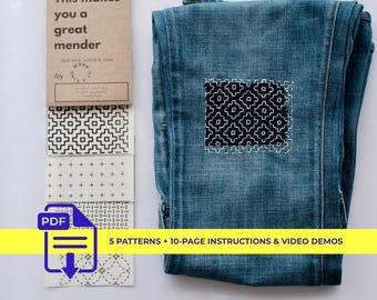Sashiko Visible Mending Embroidery Pattern Printable Instant Download Stick n Stitch PDF Pattern