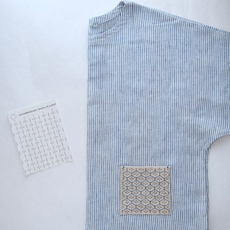 Sashiko Kugurizashi Pattern Stick and Stitch Transfer using on pocket