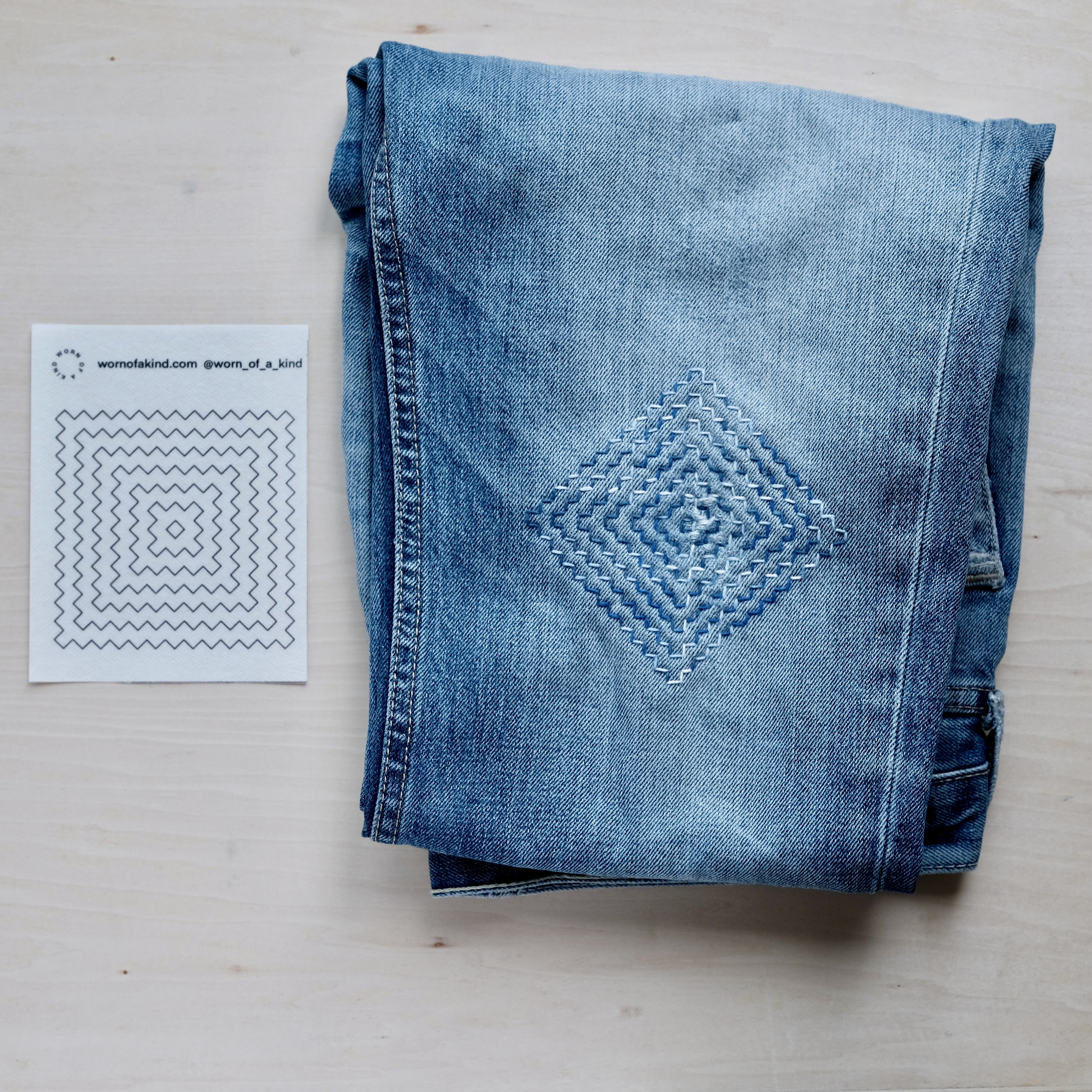 Handmade Embroidered Denim Patch With a Paisley Motif, Beads and Sequins,  Sashiko/boro Inspired, Sew-on, Visible Mending, Repurposed Fabric 