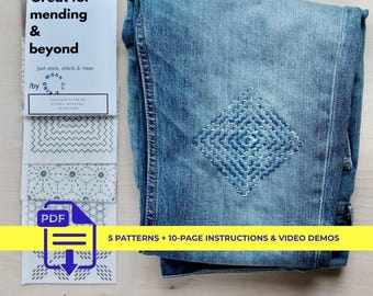Sashiko Embroidery Patterns for Visible Mending (PDF Download)