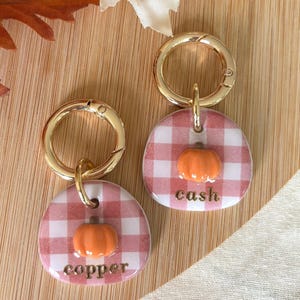 Pumpkin Gingham Clay Dog Tag | Pet ID Tag | Clay Pet Tag | Pet Tag | Custom Pet ID Tag | Pet Accessories |