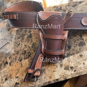Coldre de cowboy para cinto de tiro, estilo vintage de couro, cinto para cartuchos, Ruger Colt Sass, alças para munição, estojo para revólver .22 .357 .38 .44 .45 e 12