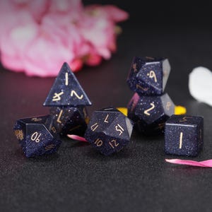 Customizable Blue Sandstone DnD Dice Set – Handcrafted Gemstone Dice for RPG Players & Collectors