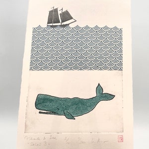 Whale & Sea - Original Radierung / Collage