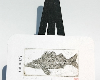 Fish to Go - Original Etching on Paper Plate
