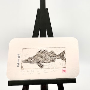 Fish to Go - Original Etching on Paper Plate