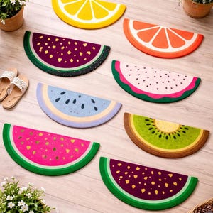 Kiwi Slice Tufted Door Mat | Fruit Bathroom Rug, Non-Slip Entryway Home Decor