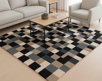 Handgetuft wollen vloerkleed | Modern geometrisch ontwerp