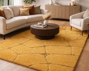Handmade Wool Tufted Area Rug: Modern Abstract Textured Carpet