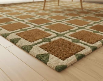Getuft wollen vloerkleed – retro luxe design Zacht duurzaam handgemaakt tapijt voor woonkamer