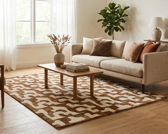Soft Abstract Organic Design - Luxury Beige & Cream Modern Home Tufted Carpet for Living Room