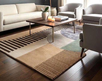 Handgetuft wollen vloerkleed | Modern geometrisch tapijt, luxe decor