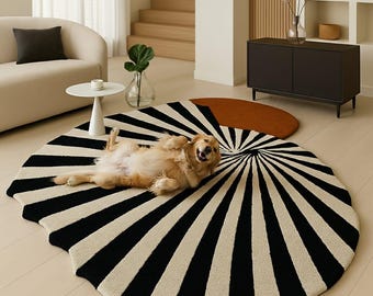 Luxury Hand-Tufted Sculpted Rug | Abstract Black and Beige Area Carpets | Modern Organic Designer Rugs