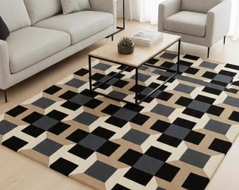 Hand-Tufted Wool Area Rug | Multicolor Geometric Design Carpet