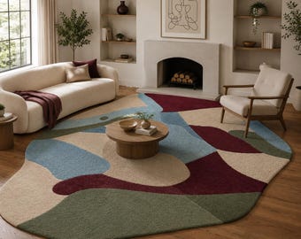 Irregular Shaped Area Rug For Luxury Room | Abstract Tufted Carpet For Living Space