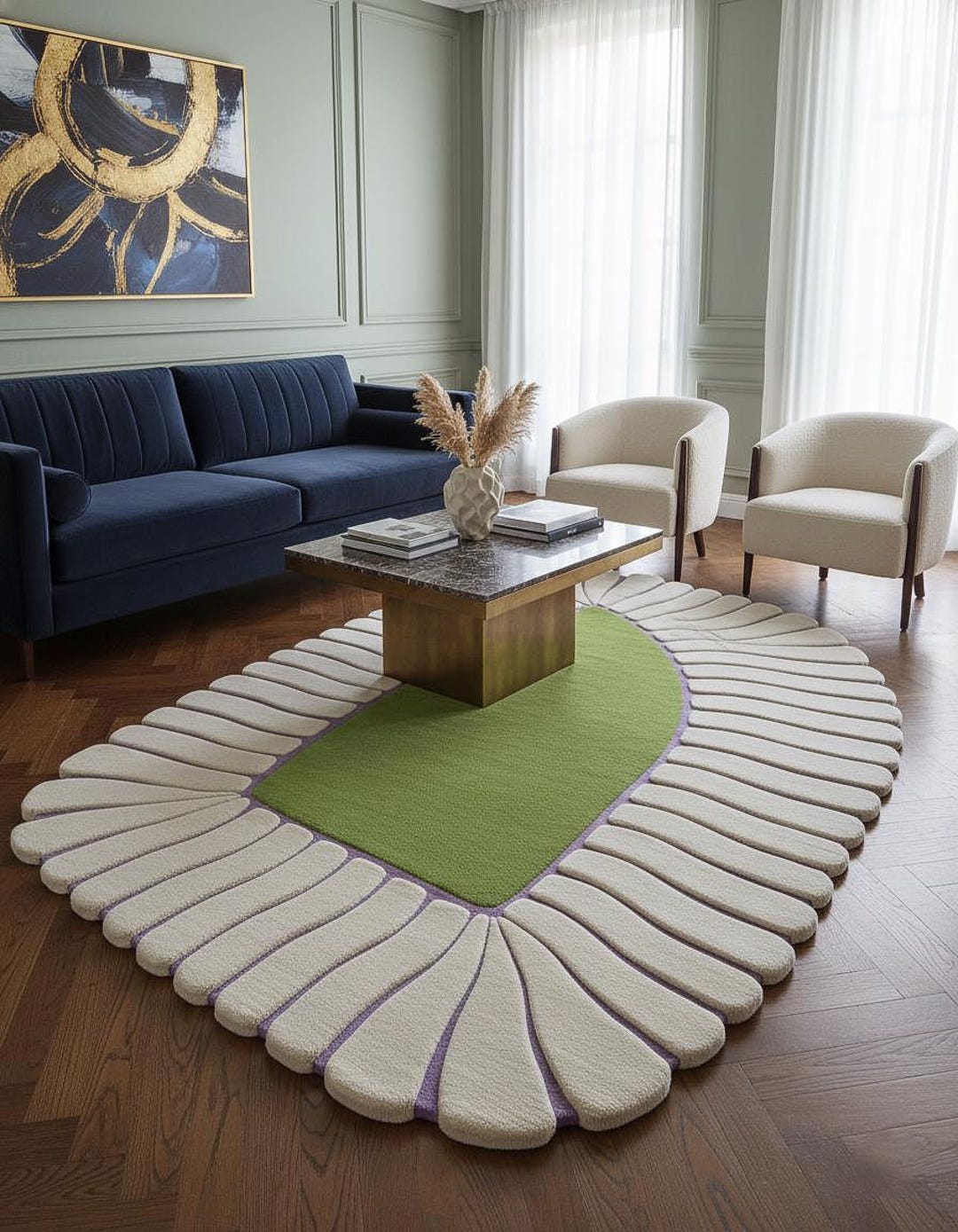 Irregular Shaped Modern Area Rug | Floral Tufted Carpet for Luxury Room ...