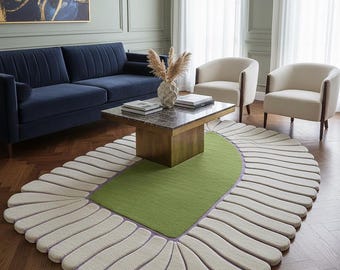 Irregular Shaped Modern Area Rug | Floral Tufted Carpet for Luxury Room