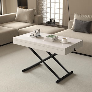 Zen Extendable Convertible Coffee to Dining Table-7 Different Adjustable Heights Unique Design for Every Purpose (White)