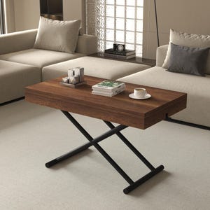 Zen Extendable Convertible Coffee to Dining Table-7 Different Adjustable Heights Unique Design for Every Purpose (Dark Walnut)