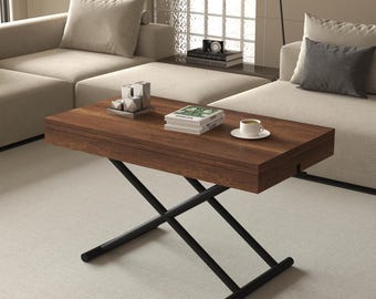 Zen Extendable Convertible Coffee to Dining Table-7 Different Adjustable Heights Unique Design for Every Purpose (Dark Walnut)