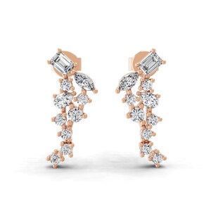 Lab Grown Diamond Dangle Earrings: 14k Rose Gold Multi-Shape Halo