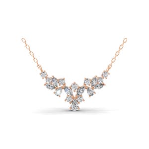 1.90 Ct Lab Grown Multi Diamond Necklace| 14k Rose Gold Necklace| Diamond Jewelry| Charm Necklace with Chain| Gift for Wife| Unique Jewelry