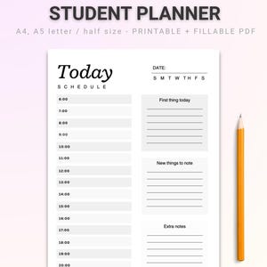 Planificador estudiantil imprimible / A4 A5 Carta Media Carta / Horario de estudio académico editable PDF