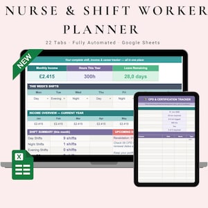 Nurse Shift Planner Google Sheets | NHS Income Tracker, CPD Log (Digital Download)
