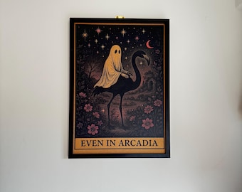 Gothic Geist Flamingo Print – Dunkle surreale Nacht Kunst, ätherische Cottagecore Wanddekoration, mystische Vintage-Stil Illustration