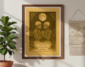Custom Gothic Valentine Print – Skeleton Couple, Dark Romantic Art