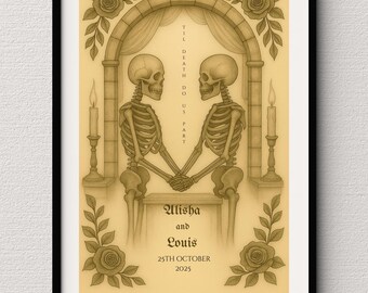 Personalized Skeleton Valentines Print – Gothic Anniversary Gift
