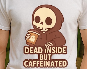 Esqueleto Engraçado de Café PNG, Morto por Dentro, Mas com Sublimação de Cafeína, Clipart de Esqueleto de Halloween, Esqueleto de Café Gelado PNG, Café Gótico Kawaii