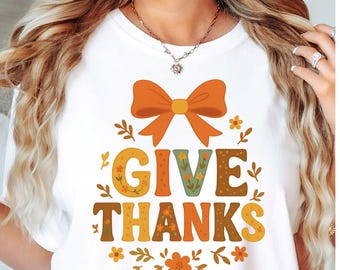Give Thanks PNG SVG, Thanksgiving Coquette Bow PNG, Fall Retro Brushstroke Design, Cute Autumn Thankful Png Svg, Trendy Fall Colors Png Svg