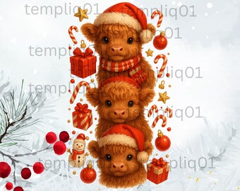 Christmas Cute Highland Cow PNG, Festive Cow Christmas Art, Holiday Sublimation PNG, Cozy Christmas Printable, Winter Farmhouse Cow PNG