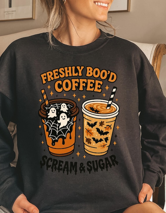Freshly Boo’d Coffee PNG, Halloween Ghost Coffee Cup Sublimation, Funny Fall Shirt Design, Scream & Sugar, Spooky Season Digital Download