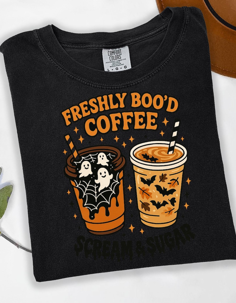 Freshly Boo’d Coffee PNG, Halloween Ghost Coffee Cup Sublimation, Funny Fall Shirt Design, Scream & Sugar, Spooky Season Digital Download image 2