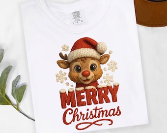 Merry Christmas Yarn Reindeer PNG, Faux Yarn Crochet Christmas Design, Latch Hook Yarn Reindeer, Winter Holiday Sublimation art for T shirts