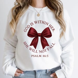 She Will Not Fall PNG, God Is Within Her Christian PNG, Coquette Faith PNG Svg, Jesus Inspirational Quote Design, Thanksgiving Sublimation