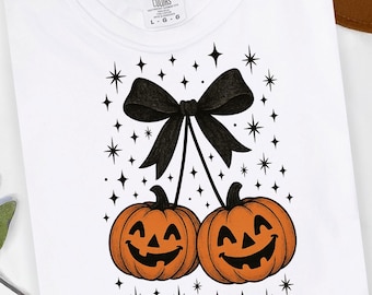 Fall Pumpkin PNG, Cherries Pumpkin Clipart, Fall Coquette PNG, Girly Halloween, Fall Vibes, Lace Pumpkin Sublimation, Autumn PNG Design