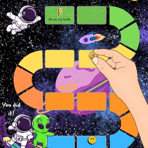 宇宙の行動追跡表（印刷可能）｜子供向け宇宙報酬表｜家事表（PDF）｜宇宙飛行士目標表｜すぐにダウンロード